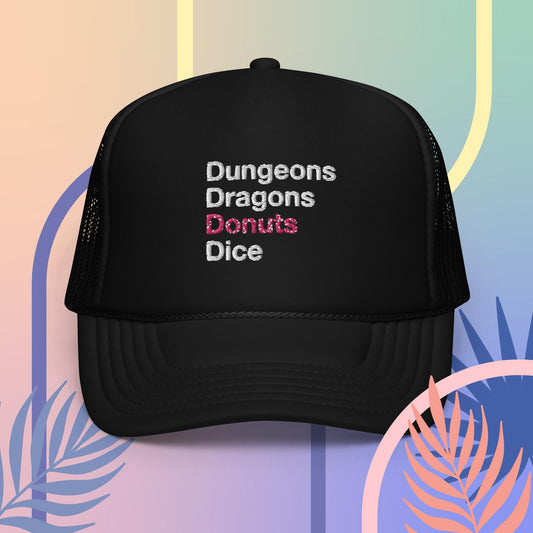 Dungeons, Dragons, Donuts, Dice Trucker Hat
