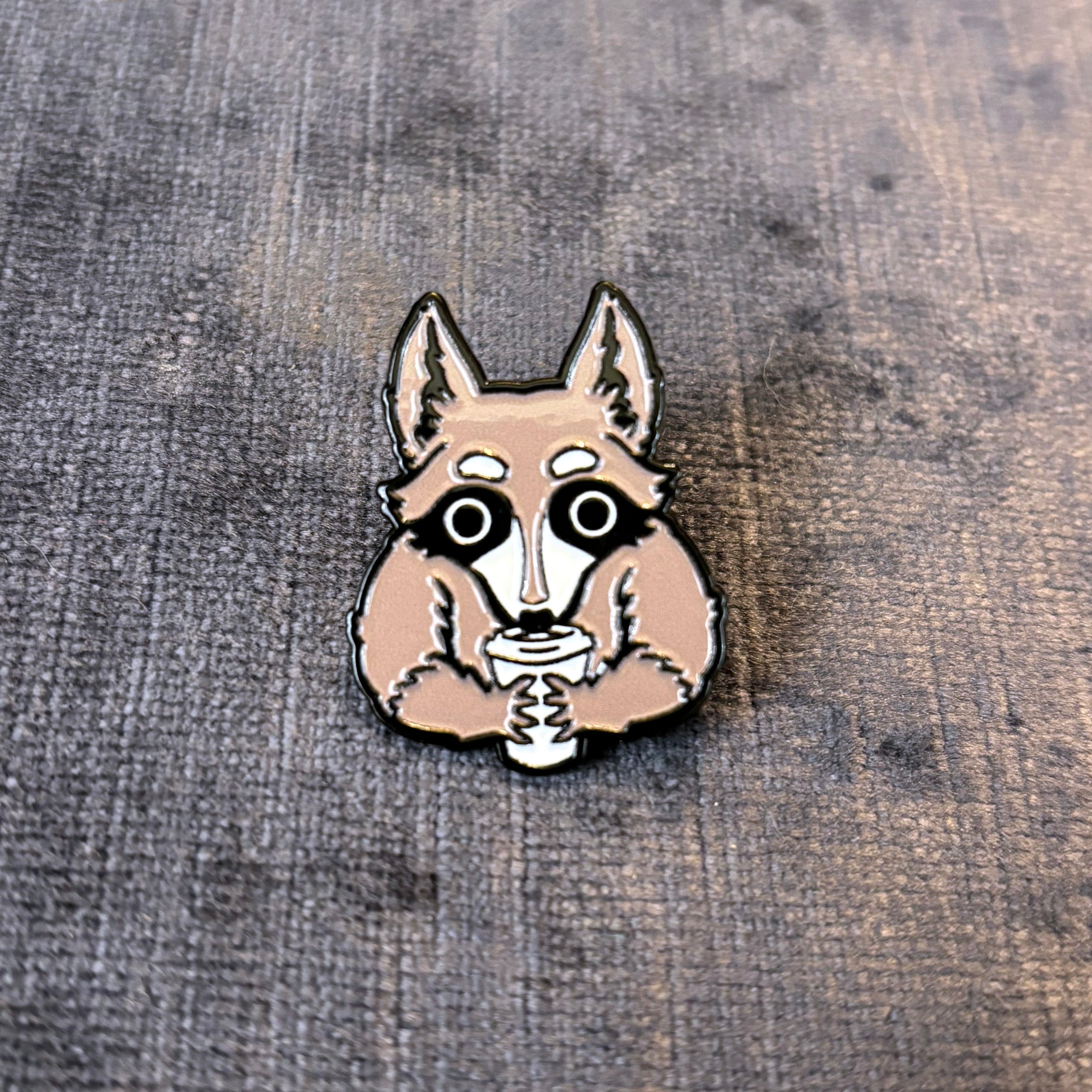 Caffeinated Raccoon Pin
