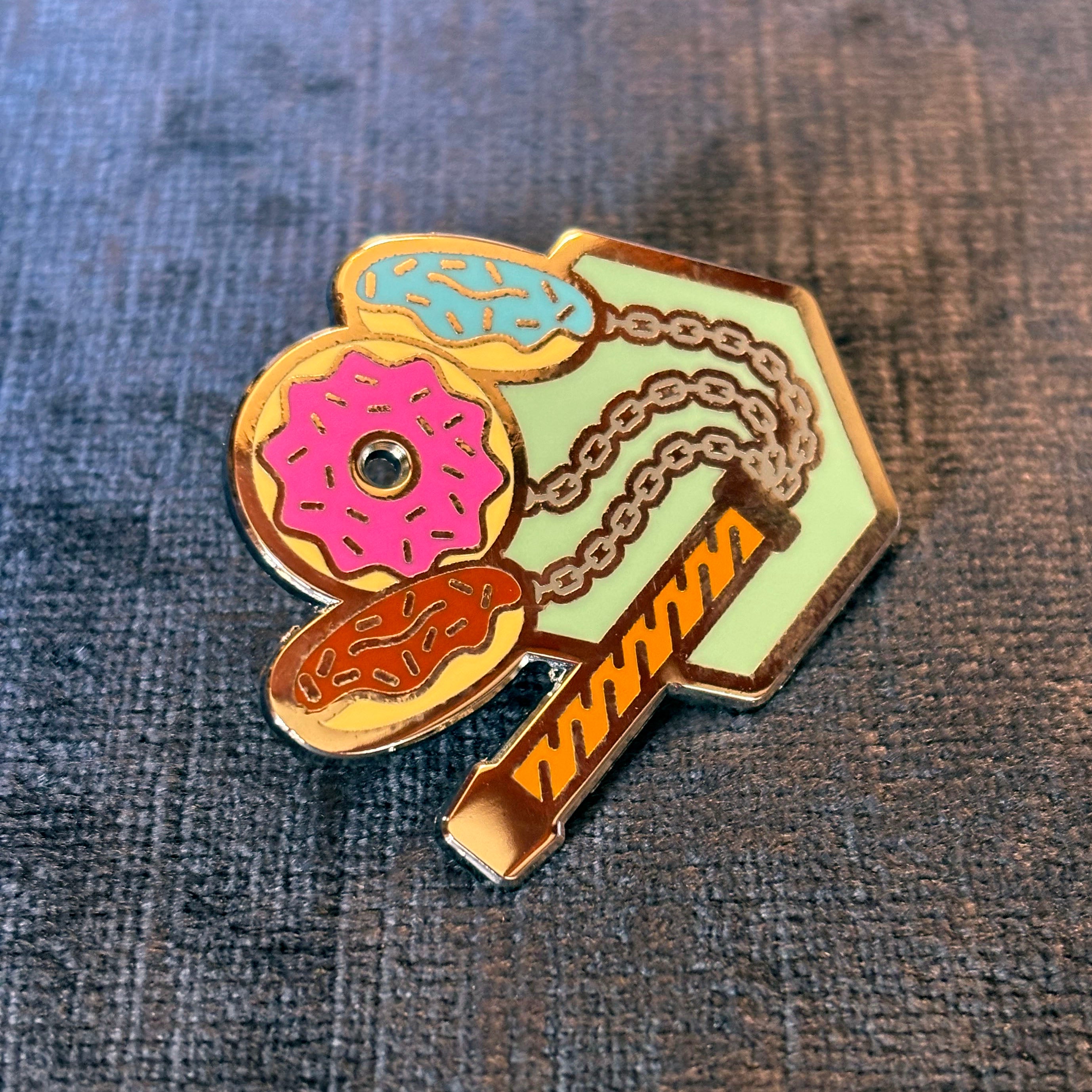 Donut Flail Enamel Pin – Deliciously Dangerous Accessory