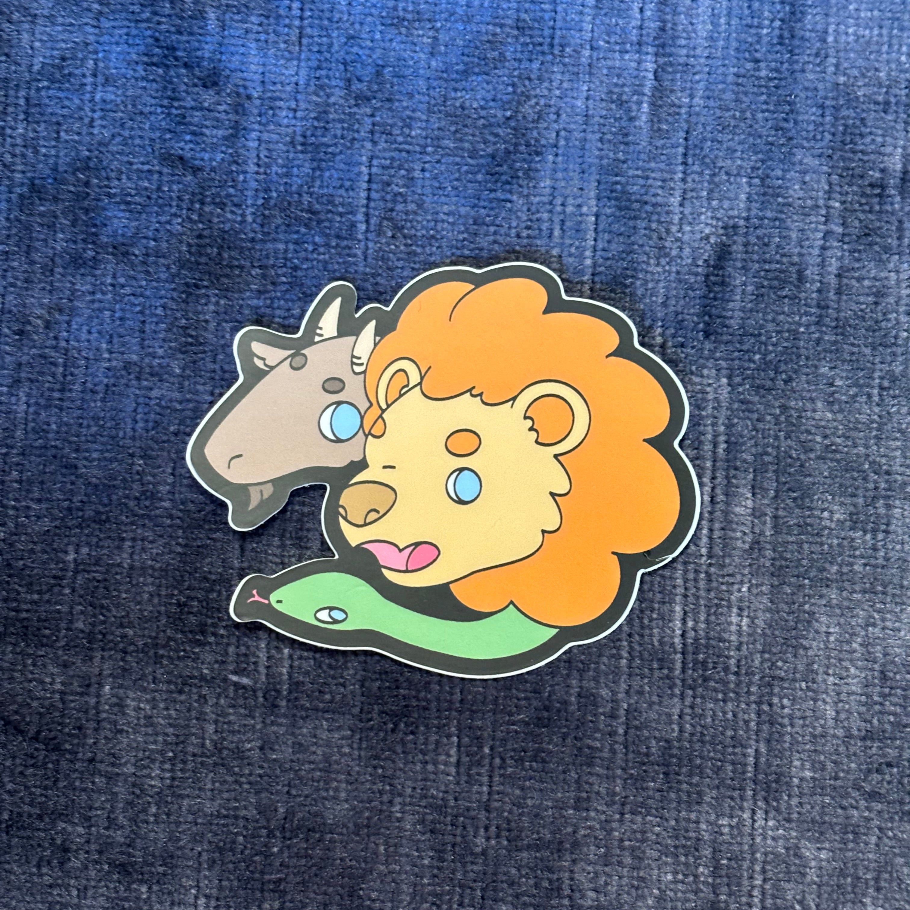Cute Chimera Head Vinyl Sticker – Mythical Mashup in Kawaii Color